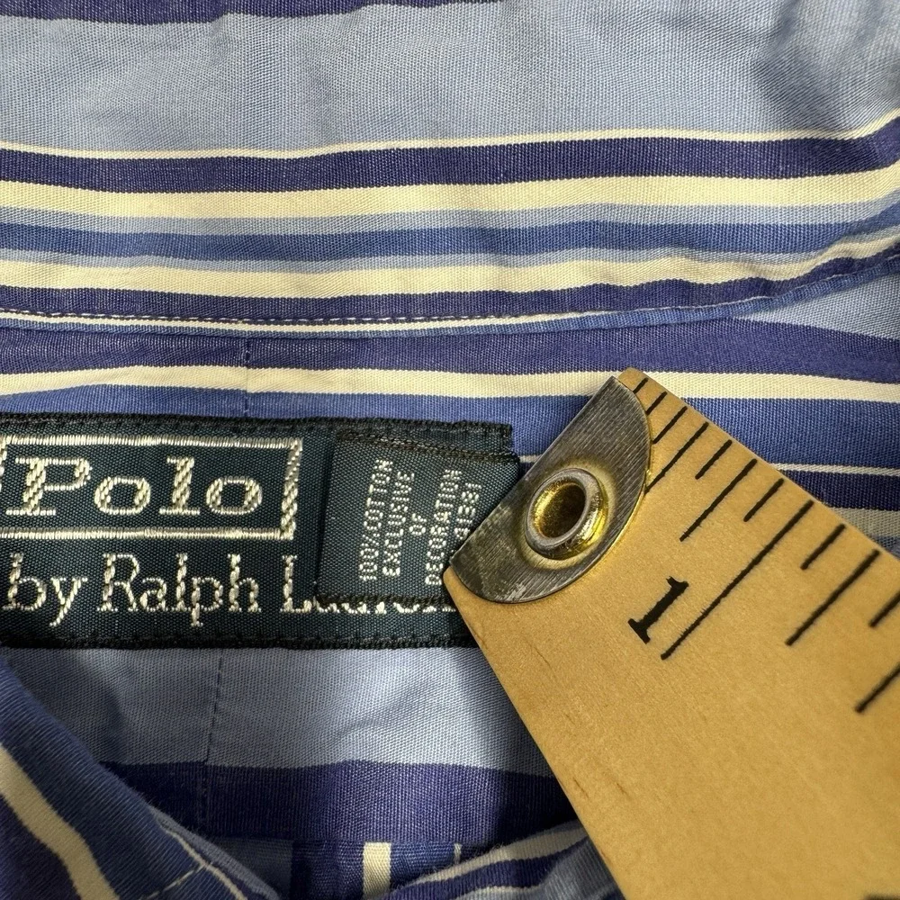 Vintage‎ Polo Ralph Lauren Shirt Button Preppy Blue Striped Men's Size XL